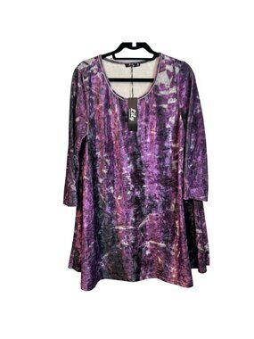 Lily By Firminana Womens Tie-Dye Velvet Tunic Dress XL Purple & Black 3/4 Sleeve